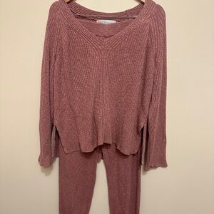 Free People Beach Cozy Pink Knit Sweater and Pants Set